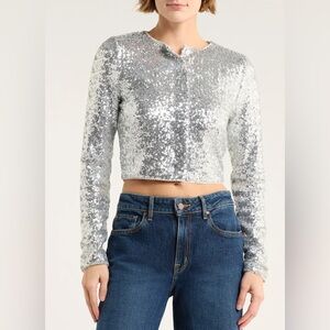 Good American Cluster Sequin Crop Cardigan NWT SIZE M